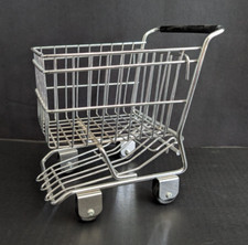 Mini Shopping Cart Doll Size Fun Decor Fruit Basket Vintage Chrome Collectible