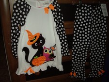 NWT Girls Size 6 Rare Editions 2pc Fall Halloween Outfit Top Pants Black Cat