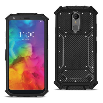 For LG Q7 PLUS Case Magnetic Plate Hard TPU Frame Stainless Steel Cover Black