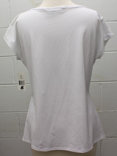Kim Rogers Belk Career Rouch Boat Neck Top Short Sleeve White Stretch Medium New - Picture 5 of 8