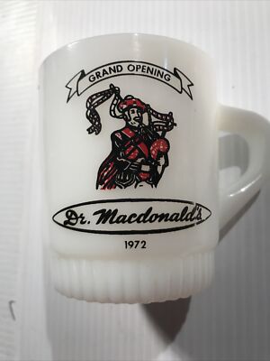Fire King Advertising Coffee Cup-1972 Dr. Macdonald s Feed Company Grand Opening
