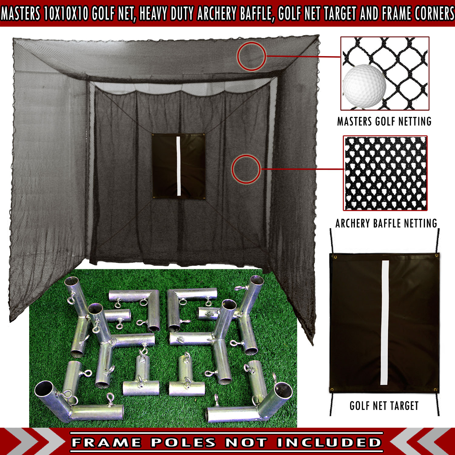 Cage Practice Net 10' X 10' X 10' (#252 Poly) Frame Kit And 