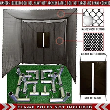 Golf Cage Practice Net 10' x 10' x 10' (#252 Poly) Frame Kit and Baffle Included