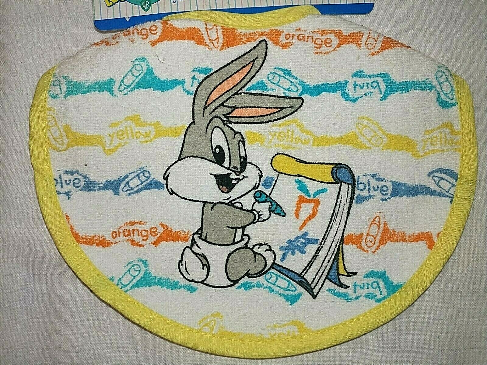 Baby Bib Looney Tunes Bugs Bunny NEW Dribbler Drooler Soft Fabric Front Ties