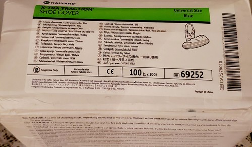 Box of 100 X-tra Traction Shoe Covers Halyard 69252 Surgical Medical Blue