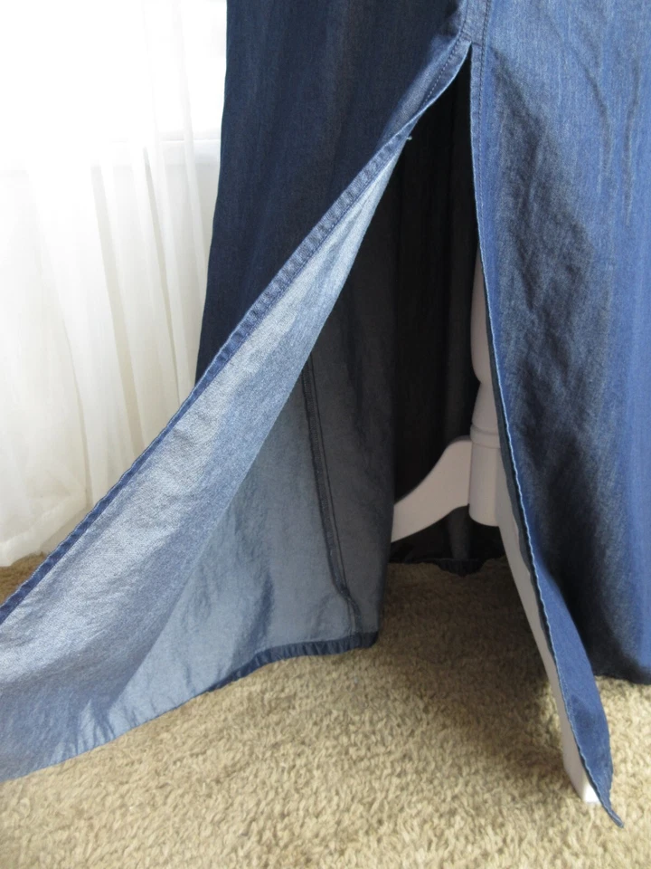 NY&Co Maxi Dress Womens L Blue Sleeveless Pockets Cotton Sateen Denim Glam Maxi - Image 4 of 4