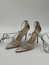 Stuart Weitzman Point Toe Stiletto Pumps in Silver Clear Women Size 5.5