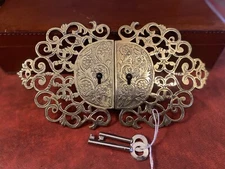 Antique Ornamental Asian Double Brass Locks with Keys Cabinet Locks Refurbished