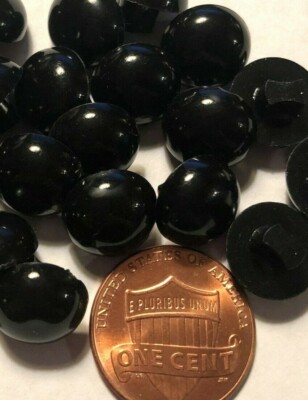 12 Small Domed Shiny Black Plastic Shank Buttons 7/16'' 11mm 10130