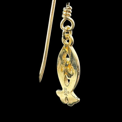Pair of estate James Avery 14K yellow gold Ichthus fish drop