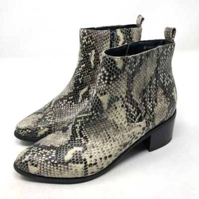Blondo Elvina Bootie Womens 8 Gray Snake Print Leather Waterproof Block Heel