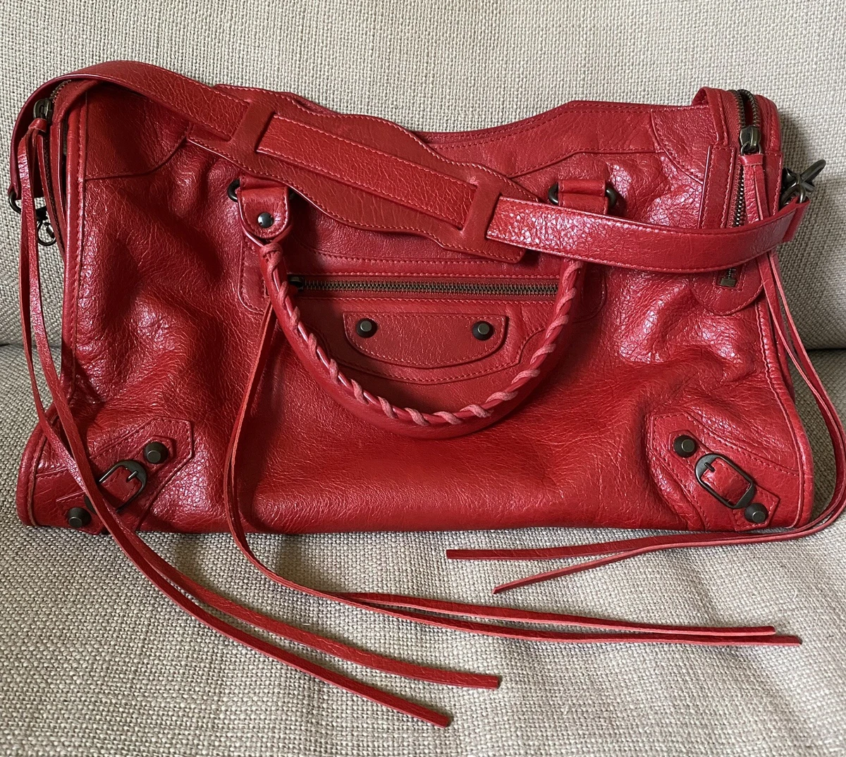 Authentic Balenciaga City 2015 Lipstick Red two-way bag with strap | eBay