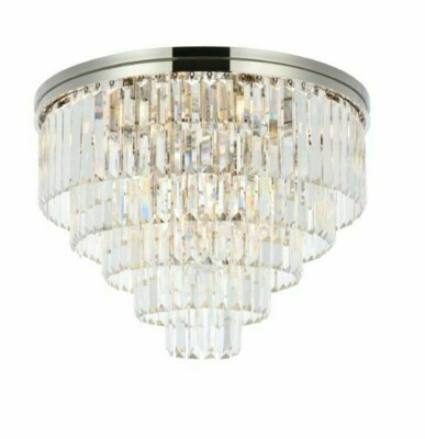 Flush Mount Crystal Chandelier 17 Light Fixture Polished Nickel Dining Room 32''