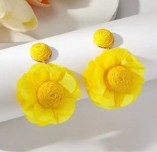 Women Summer Flower Dangle Earrings Woven Petals Yellow