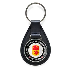 94th Air Defense Artillery Brigade Veteran Black Leather Keychain Silver Keyring