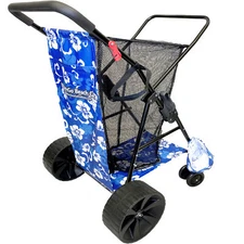 Beach Cart–Heavy Duty Folding Design–Large Wheels for Sand-Storage Pouch–Flower