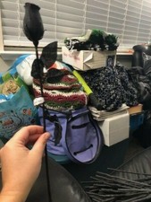 Fake Halloween Spooky Rose Black With Purple Glitter 1.5" x 18" New