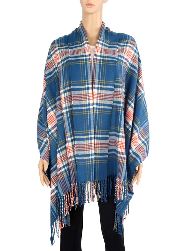 Poncho mantón grueso 100 % cachemir de gran tamaño manta tartán rayas cálida bufanda Foto 2 de 4
