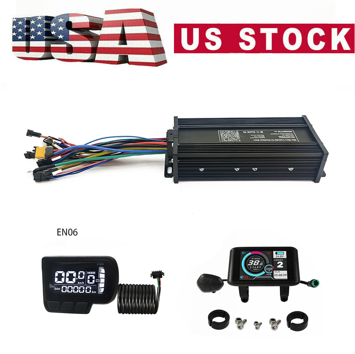 E-Bike 36V 48V 52V 1500W 35A Sine Wave Controller+EN06/UKC1 Colorful Display US