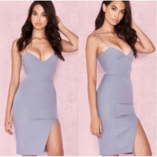 HOUSE OF CB London Raqa Purple V Neck Bodycon Full Zip Cocktail Mini Dress Small