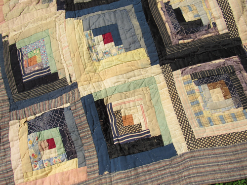 Vtg / Antique Log Cabin Quilt Hand Stitched Blanket Farmhouse Country 65" X 55" - Imagen 7 de 19
