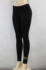 Puma Womens ESSENTIALS METALLIC TIGHT FIT LEGGINGS BLACK/GOLD 586896-01