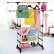 Adjustable Rolling Garment Rack Heavy Duty Clothes Hanger Portable Rail Rack
