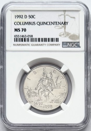 1992 D Columbus Quincentenary Commemorative Half Dollar 50C NGC MS70 Brown Label