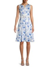 KARL LAGERFELD PARIS Womens White Belted Lined Sleeveless Split Dress 0