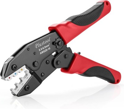 Plustool Crimping Tool for Heat Shrink Connectors AWG22-10, Ratcheting Wire Term