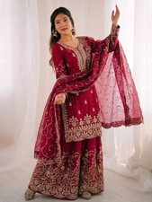 Attractive Look Pink Silk Palazzo Suit With Dupatta For Functional Wear