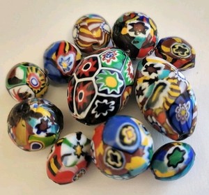 Lot of 11 GORGEOUS Vintage Italian Millefiori Beads