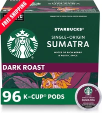 Starbucks K-Cup Coffee Pods, Dark Roast, Sumatra for Keurig Brewers, 96 pods