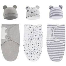 Baby Swaddle Sleep Sack with Hat Set for 0-3 months 3-Pack Soft Cotton Newbor...