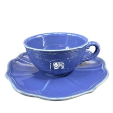 Pierre Deux Blue Teacup And Saucer Set Ceramic Made In Portugal Cup Plate Set
