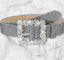 Mujer Elegante Cinturón Plateado con Estrás Plateado Cinturón Hebilla Talla LG