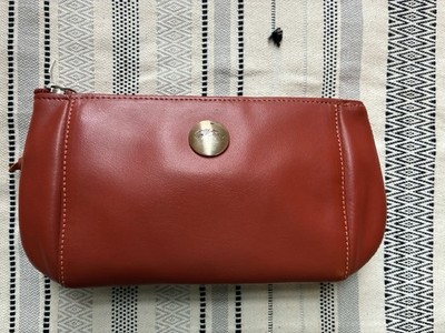 Longchamp Orange Rust Leather Cosmetic Bag