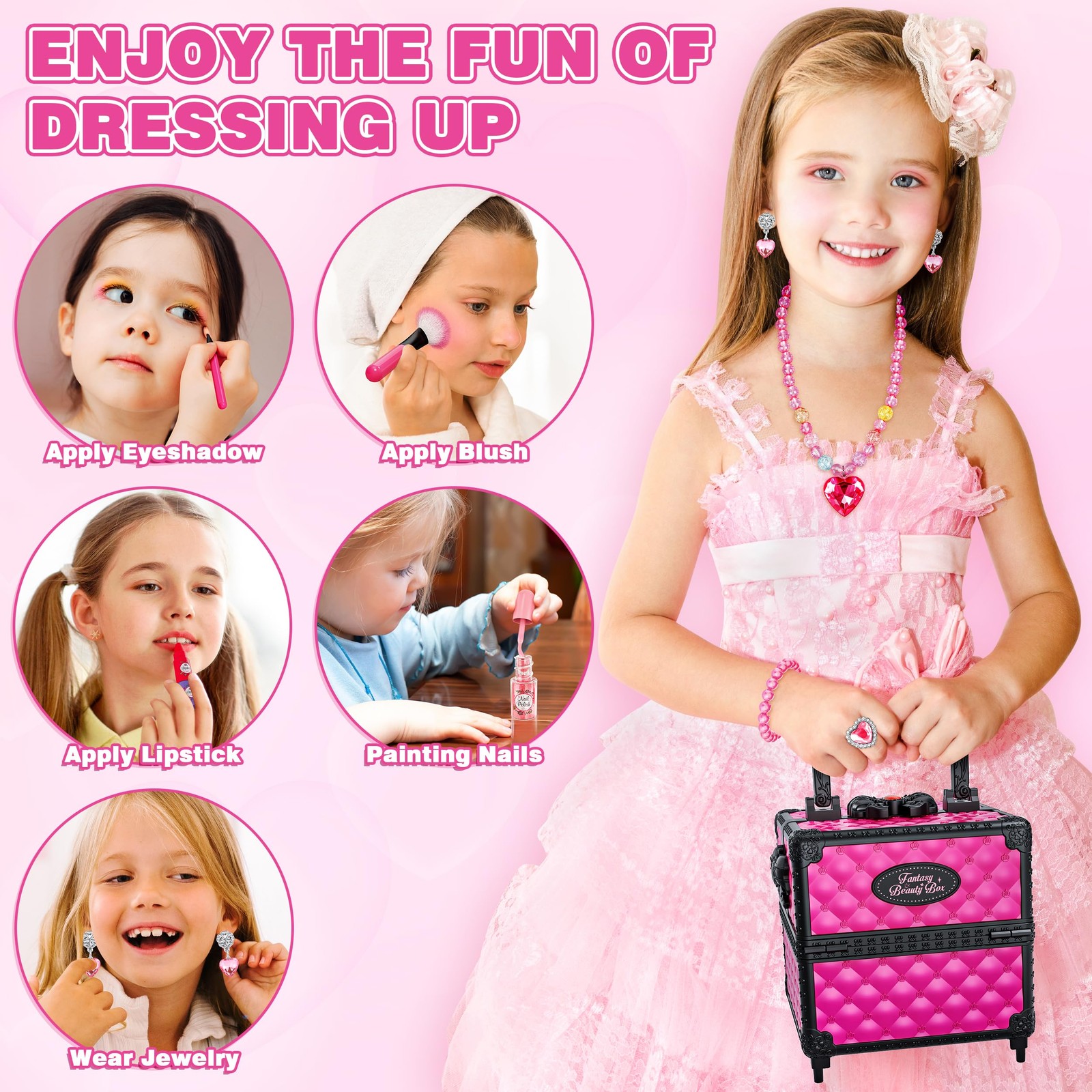 99 Pcs Kids Makeup Kit for Girls, Princess Toys Real Washable Cosmetics Set w...
