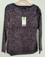 NWT Joules Harbour Navy Speckled Print Long Sleeve Cotton Top - Size UK 8