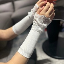 1Pair Detachable Cuffs Knitted Lace Flower Flared arm Sleeves Warm Woolen Ruched