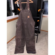 Carhartt Bib Overalls Mens 44x30 Brown Duck Canvas Workwear Double Knee