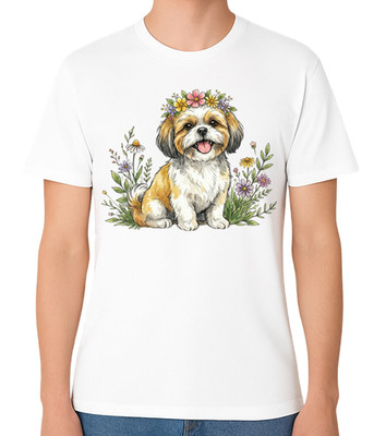 Süßes Shih Tzu Hund Blumen T-Shirt Welpe Liebhaber Tier Unisex Tee