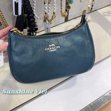 NWT Coach Teri Shoulder Bag Quilting CDP32 Gold/DARK TEAL Shiny smooth leather