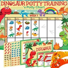 Potty Training Chart for Toddlers, Dinosaur Design 12 Piece Set, Dinosaurs