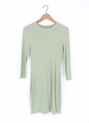 ENZA COSTA Silk Rib Long Sleeve Dress Light Green M $195 E1 415