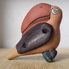 Vintage Hand-Painted Clay Bird Whistle - Mexican Folk Art Toucan Boho Decor, Toy