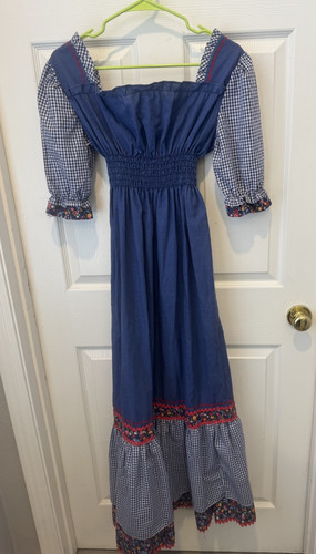 Vtg Girls Maxi Dress 70s Coquette Prairie Hippie 14 Fits Womens XS Small FLAW