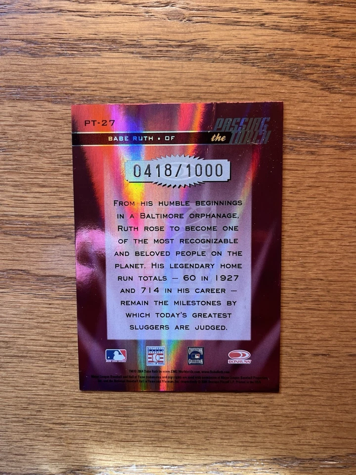 Donruss "Elite" 2004 "Pasando la antorcha" #PT-27 Babe Ruth SP #0418/1000 Foto 2 de 3