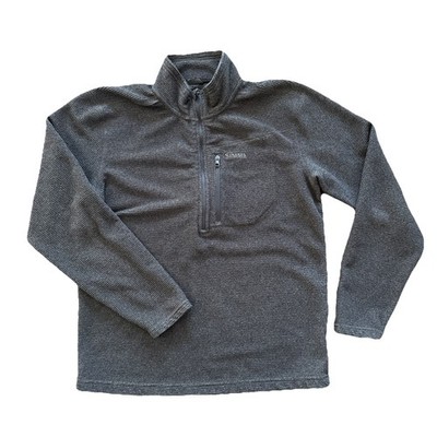 Simms Quarter Zip Men Medium Gray Fleece Pullover Chest Pocket Fishing