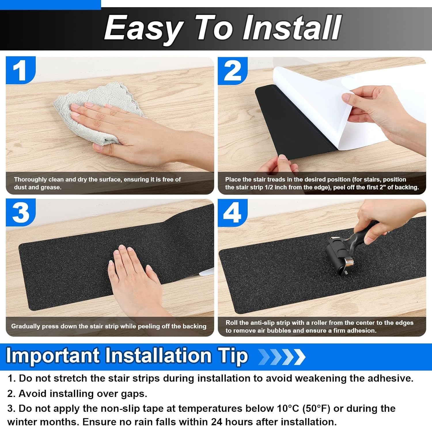 Outdoor Stair Treads Non Slip Strips 5 Pack 6” X 24” Anti Slip Grip Tape Black